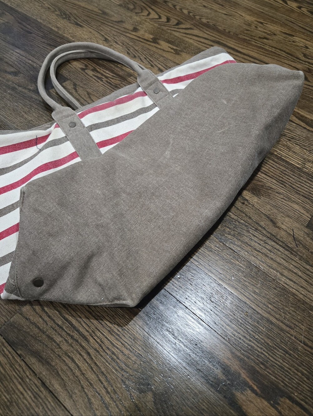 Restoration Hardware large Red Brown Off White Canvas Stripe tote - Picture 3 of 7